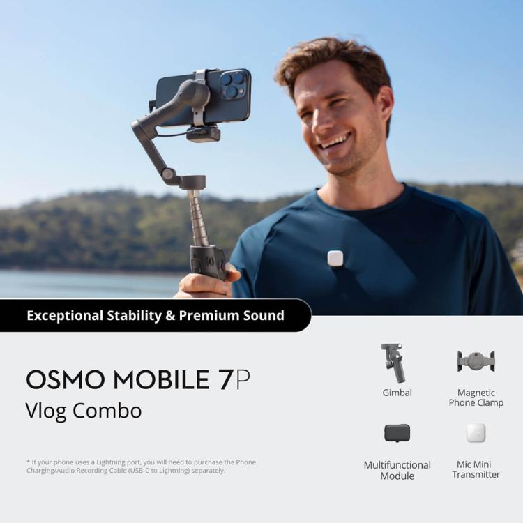 Osmo Mobile 7P Vlog Combo original con micrófono y minitransmisor, Mobile 7P Vlog Combo White, Mobile 7P Vlog Combo  Black