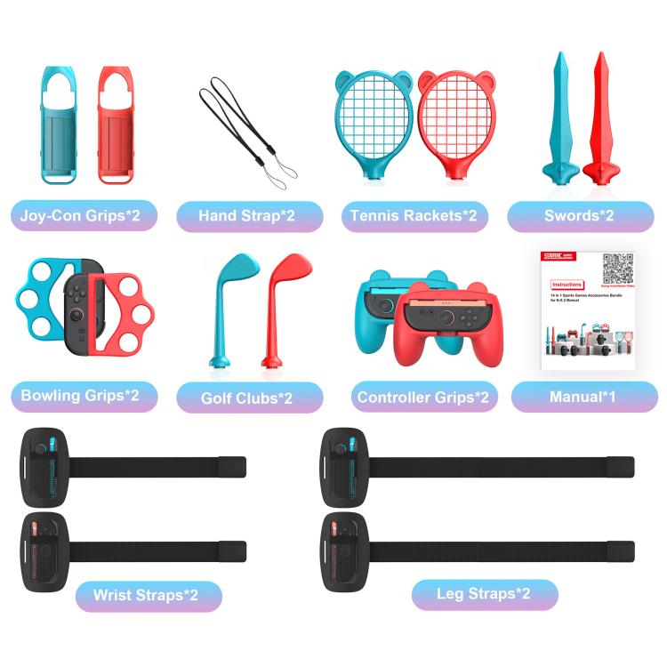 Juego de juegos STARTRC: Gamepad, deportes, esgrima, tenis, raqueta, carreras, volante, For Nintendo Switch 2 14 In 1