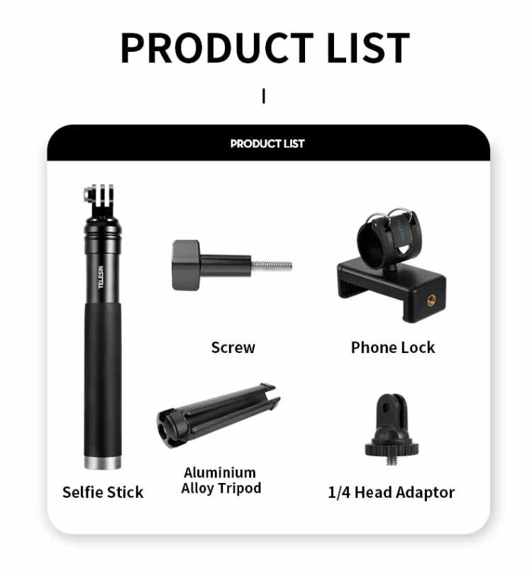 Trípode monopie para selfies TELESIN de 0,9 m, compatible con cámaras de acción y smartphones., Aluminum Alloy Tripod, Plastic Tripod