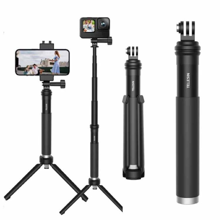 Trípode monopie para selfies TELESIN de 0,9 m, compatible con cámaras de acción y smartphones., Aluminum Alloy Tripod, Plastic Tripod