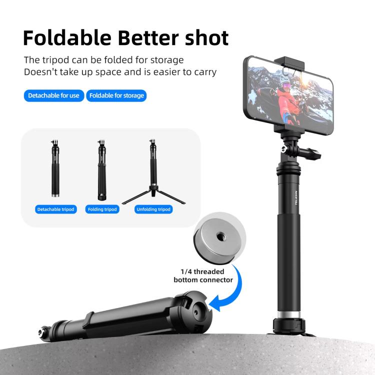 Trípode monopie para selfies TELESIN de 0,9 m, compatible con cámaras de acción y smartphones., Aluminum Alloy Tripod, Plastic Tripod