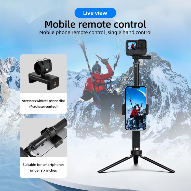 Trípode monopie para selfies TELESIN de 0,9 m, compatible con cámaras de acción y smartphones., Aluminum Alloy Tripod, Plastic Tripod