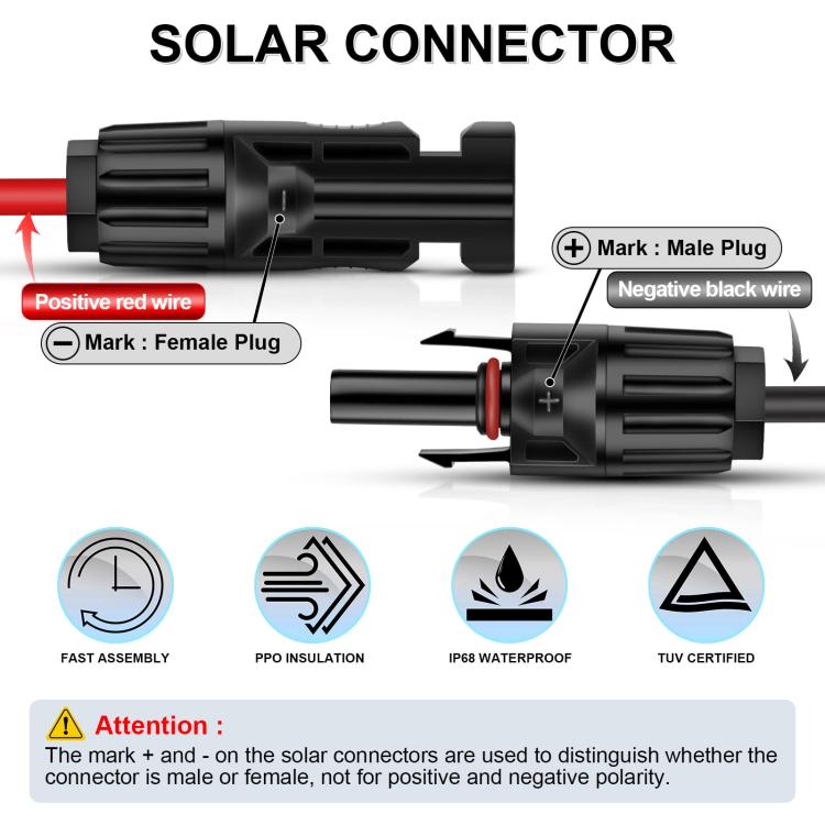 Cable de extensión solar fotovoltaico MC4 de 1 par para vehículos recreativos, MC4 Extension Cable