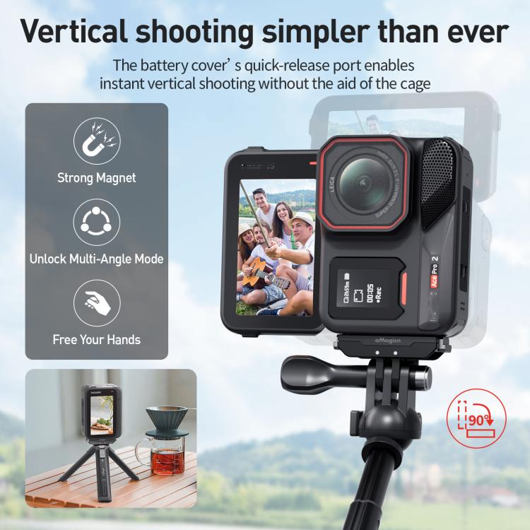 Tapa de batería magnética de liberación rápida y a prueba de salpicaduras para disparo vertical Insta360 Ace Pro 2 de aMagisn.