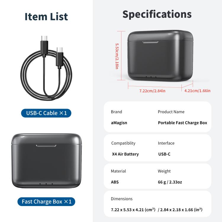 Estuche de carga rápida AMagisn para Insta360 X4 Air, cargador de batería portátil y caja de almacenamiento., PM14