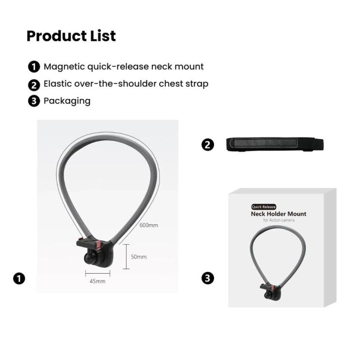 Soporte magnético de liberación rápida para el cuello compatible con DJI Osmo 360 / Action 5 Pro / 4 / 3, con rótula giratoria de 360 grados y correa para el pecho., Neck Mount