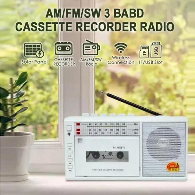 Reproductor de casetes magnéticos con energía solar y radio/grabadora inalámbrica de onda corta.