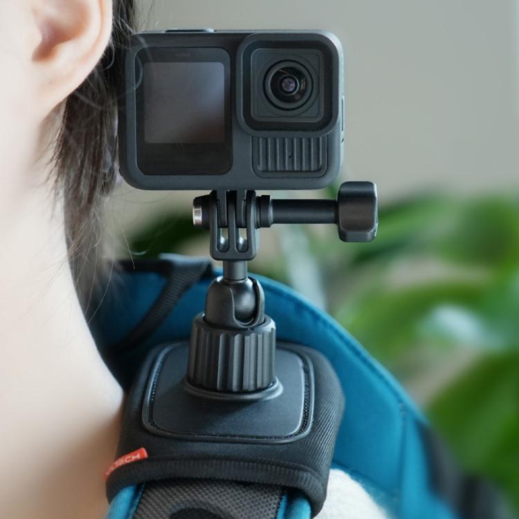 Soporte universal para correa de hombro para cámaras de acción con rótula giratoria de 360 grados para grabación POV manos libres.