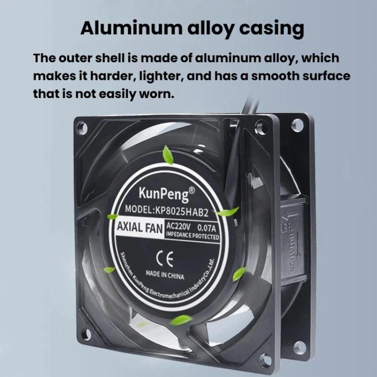 Ventilador axial de CA KunPeng de 8 cm y 17 W con rodamiento de bolas, 110V, 220V