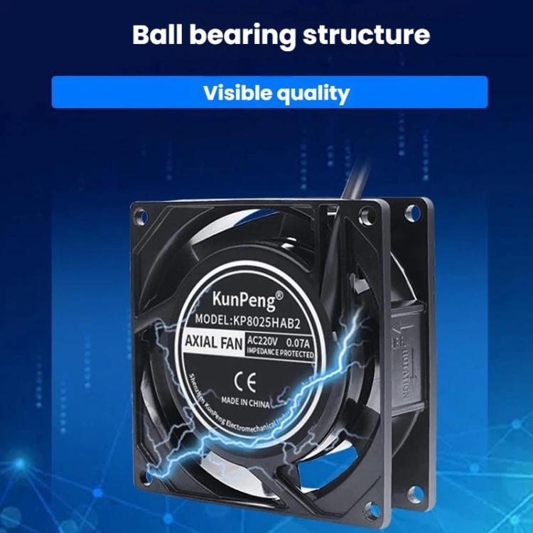 Ventilador axial de CA KunPeng de 8 cm y 17 W con rodamiento de bolas, 110V, 220V