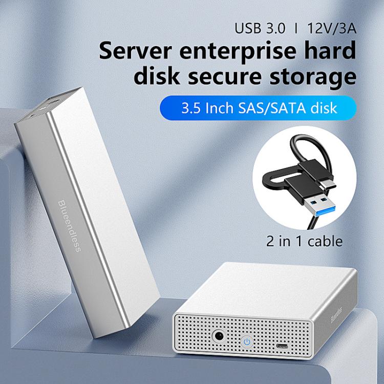 Carcasa móvil para disco duro Blueendless U35KS SAS/SATA de 2,5/3,5 pulgadas para ordenadores de sobremesa y portátiles, carcasa metálica completa para SSD., US Plug, EU Plug, UK Plug, AU Plug