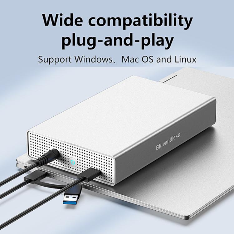 Carcasa móvil para disco duro Blueendless U35KS SAS/SATA de 2,5/3,5 pulgadas para ordenadores de sobremesa y portátiles, carcasa metálica completa para SSD., US Plug, EU Plug, UK Plug, AU Plug