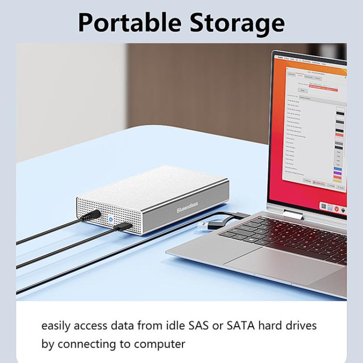 Carcasa móvil para disco duro Blueendless U35KS SAS/SATA de 2,5/3,5 pulgadas para ordenadores de sobremesa y portátiles, carcasa metálica completa para SSD., US Plug, EU Plug, UK Plug, AU Plug