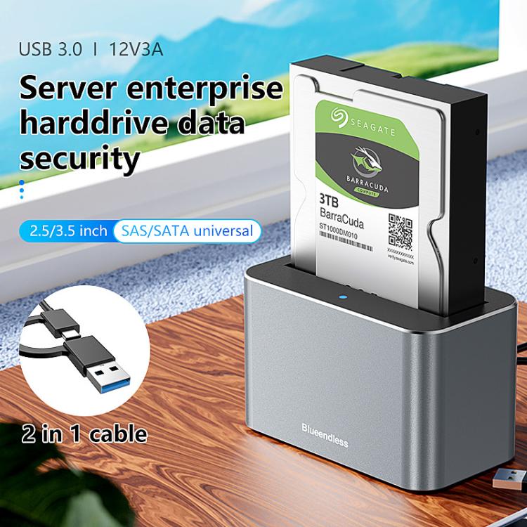 Base universal para discos duros Blueendless HD01S SAS/SATA de 2,5/3,5 pulgadas y 20 TB para ordenadores de sobremesa con puerto USB tipo C (3,0 pulgadas)., US Plug, EU Plug, UK Plug, AU Plug