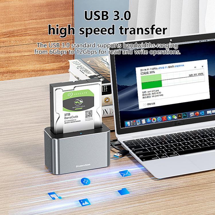 Base universal para discos duros Blueendless HD01S SAS/SATA de 2,5/3,5 pulgadas y 20 TB para ordenadores de sobremesa con puerto USB tipo C (3,0 pulgadas)., US Plug, EU Plug, UK Plug, AU Plug