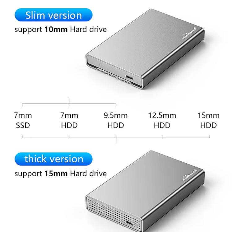 Carcasa externa para disco duro móvil Blueendless U23QC de 2,5 pulgadas, USB 3.0, metálica, SATA, para portátil y SSD de estado sólido., 10mm, 15mm