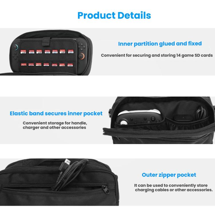 Funda de transporte para Nintendo Switch 1/2. Bolso bandolera protector con compartimento acolchado para consola, mandos y accesorios.