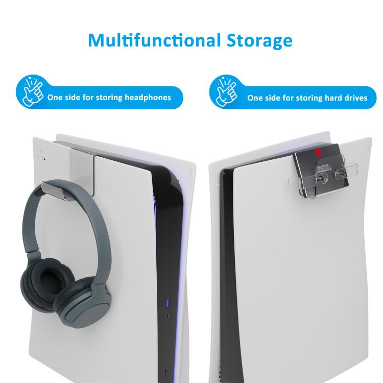 Colgador superior acrílico con doble gancho para consola PS5, ideal para guardar el mando, los auriculares y el disco duro.