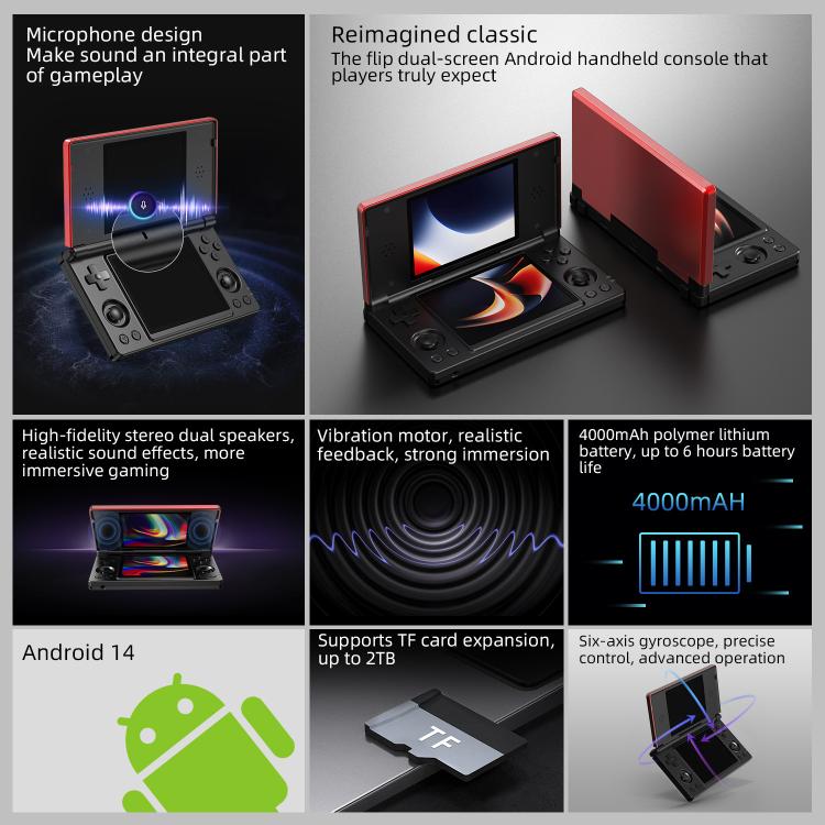 Consola de juegos portátil ANBERNIC RG DS Flip de doble pantalla con pantalla táctil IPS de 4 pulgadas y dispositivo de juegos con IA (3+32 GB)
