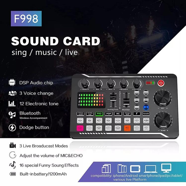 Tarjeta de sonido F998 con micrófono de condensador BM800. Kit completo para karaoke y radiodifusión., Tripod Gold, Tripod Black, Cantilever Gold, Cantilever Black, 240 Cantilever Black