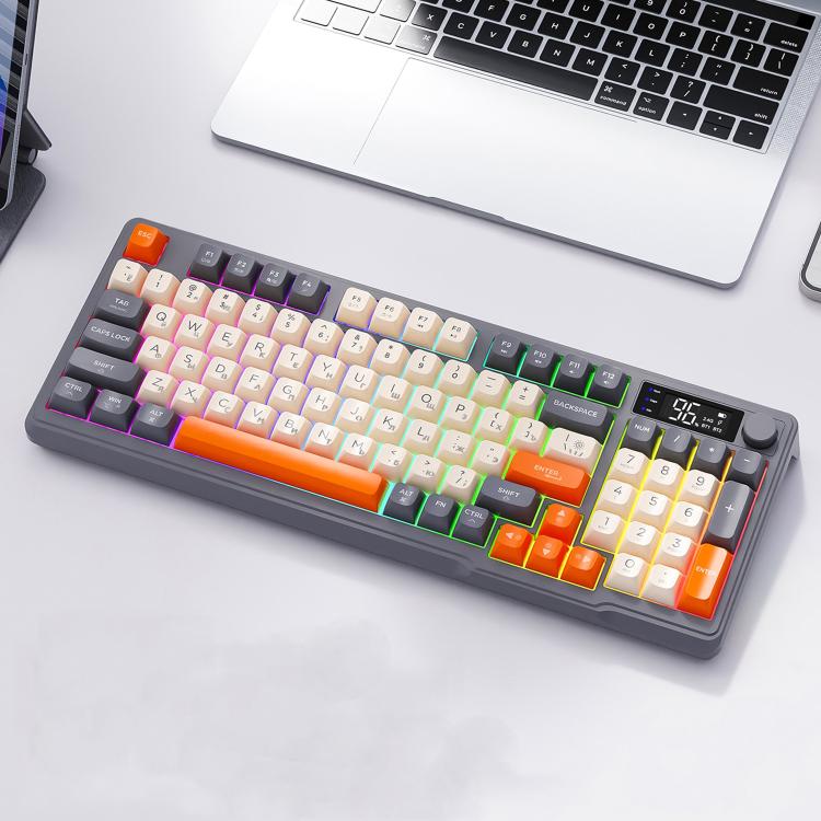 Teclado ruso inalámbrico Bluetooth de modo dual FREE WOLF M96 con pantalla tipo cúpula PBT para juegos
