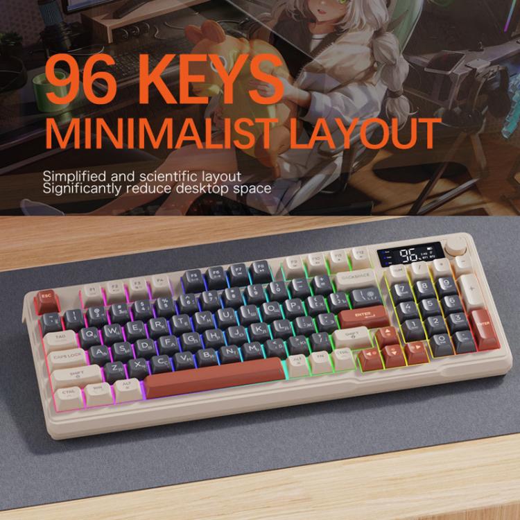 Teclado ruso inalámbrico Bluetooth de modo dual FREE WOLF M96 con pantalla tipo cúpula PBT para juegos