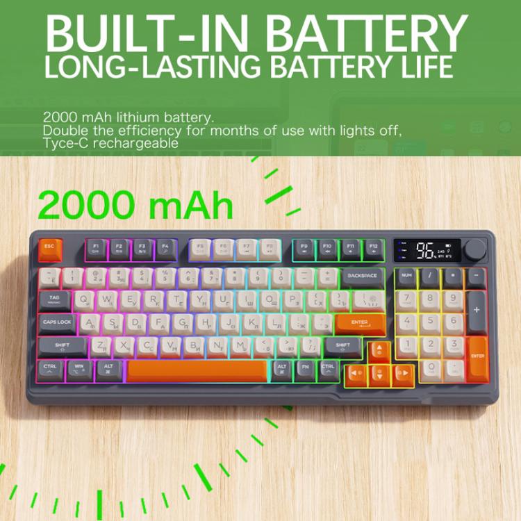 Teclado ruso inalámbrico Bluetooth de modo dual FREE WOLF M96 con pantalla tipo cúpula PBT para juegos