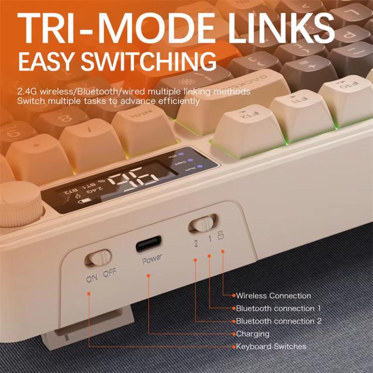 Teclado ruso inalámbrico Bluetooth de modo dual FREE WOLF M96 con pantalla tipo cúpula PBT para juegos