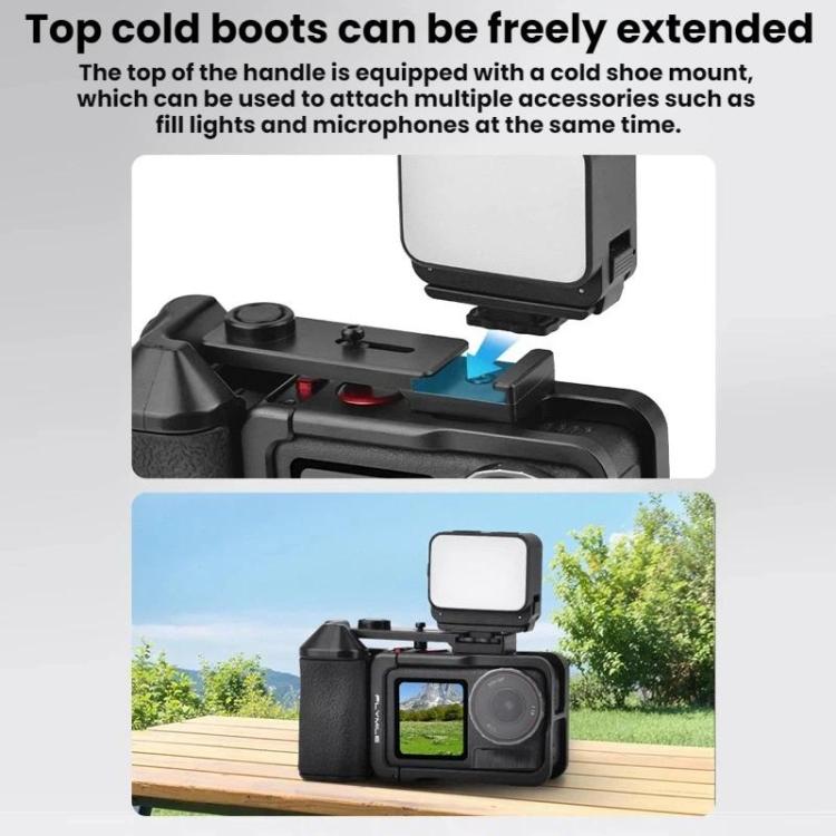 Jaula para cámara DJI Osmo Action 3 / 4 / 5 Pro con empuñadura y obturador