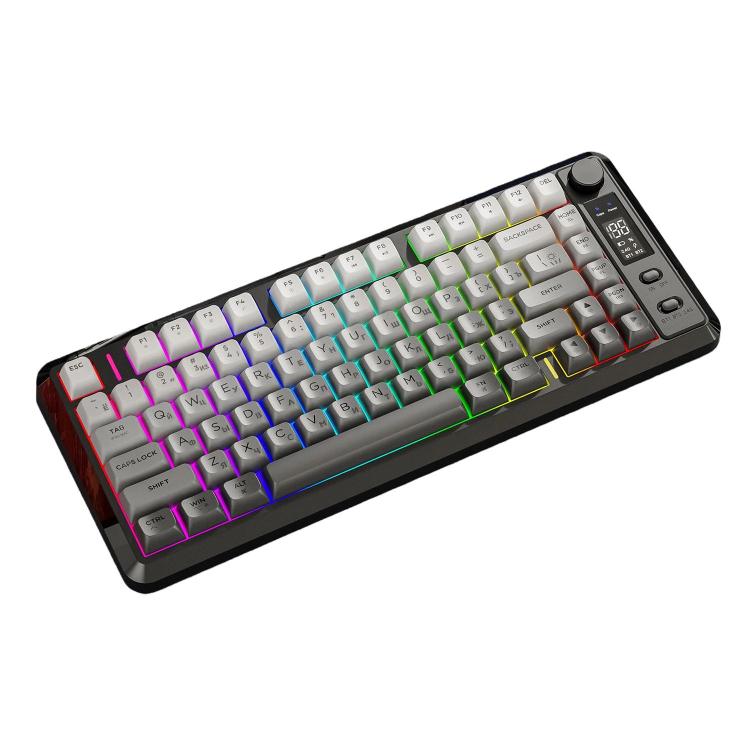 Teclado mecánico inalámbrico Bluetooth de modo dual FREE WOLF M75 para Rusia con teclas PBT degradadas y pantalla.