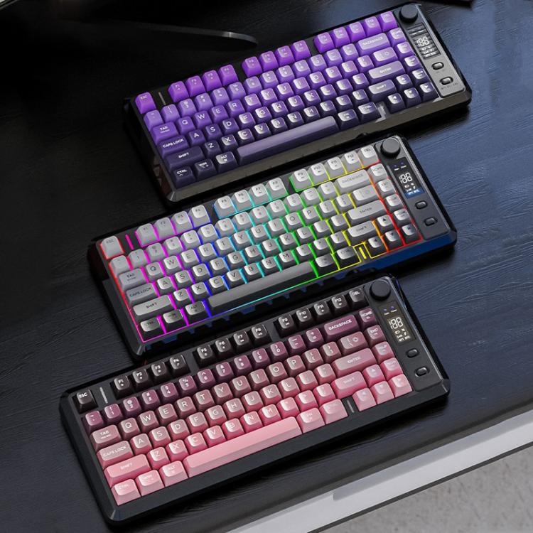Teclado mecánico inalámbrico Bluetooth de modo dual FREE WOLF M75 para Rusia con teclas PBT degradadas y pantalla.