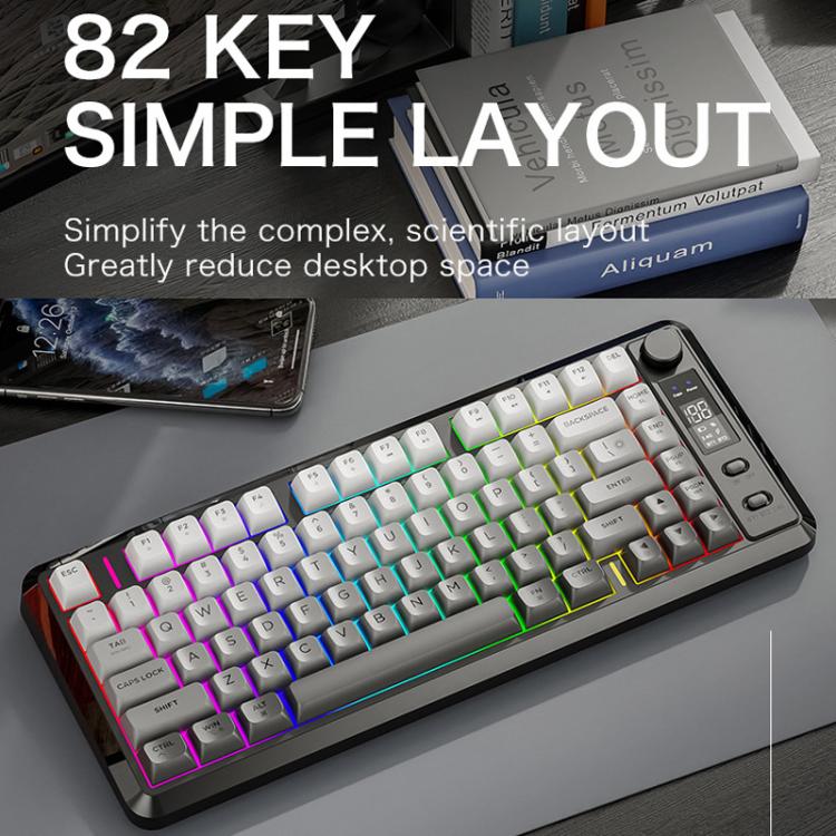 Teclado mecánico inalámbrico Bluetooth de modo dual FREE WOLF M75 para Rusia con teclas PBT degradadas y pantalla.