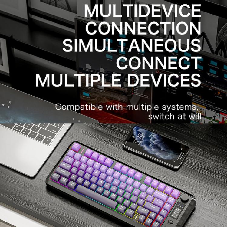 Teclado mecánico inalámbrico Bluetooth de modo dual FREE WOLF M75 para Rusia con teclas PBT degradadas y pantalla.