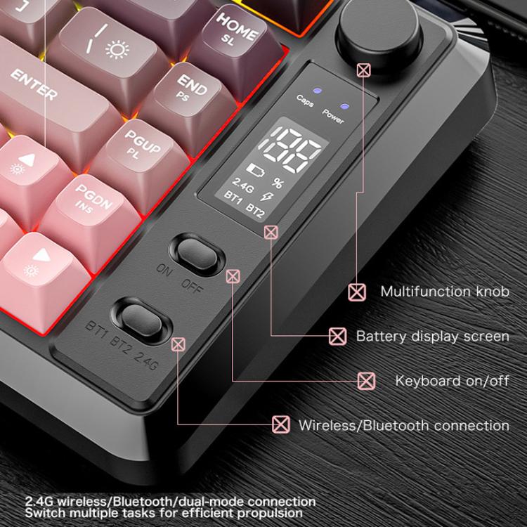 Teclado mecánico inalámbrico Bluetooth de modo dual FREE WOLF M75 para Rusia con teclas PBT degradadas y pantalla.