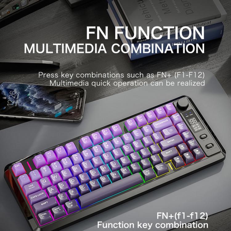 Teclado mecánico inalámbrico Bluetooth de modo dual FREE WOLF M75 para Rusia con teclas PBT degradadas y pantalla.