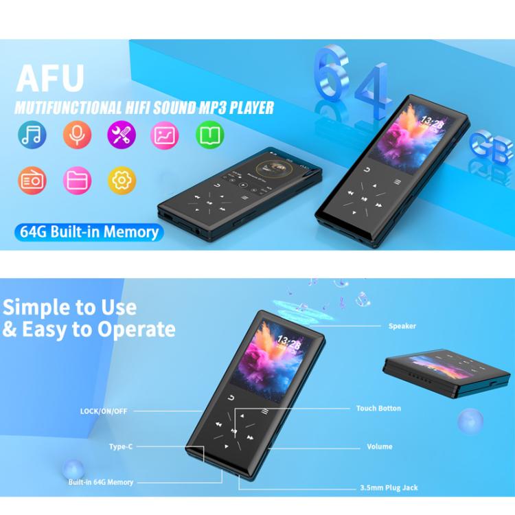 Altavoz musical A8 con ranura para tarjeta, Hi-Fi, MP3 sin pérdidas, pantalla táctil, Bluetooth, FM, reproductor de vídeo y lector de novelas., 4GB, 8GB, 16GB, 32GB, 64GB