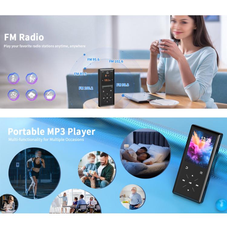Altavoz musical A8 con ranura para tarjeta, Hi-Fi, MP3 sin pérdidas, pantalla táctil, Bluetooth, FM, reproductor de vídeo y lector de novelas., 4GB, 8GB, 16GB, 32GB, 64GB