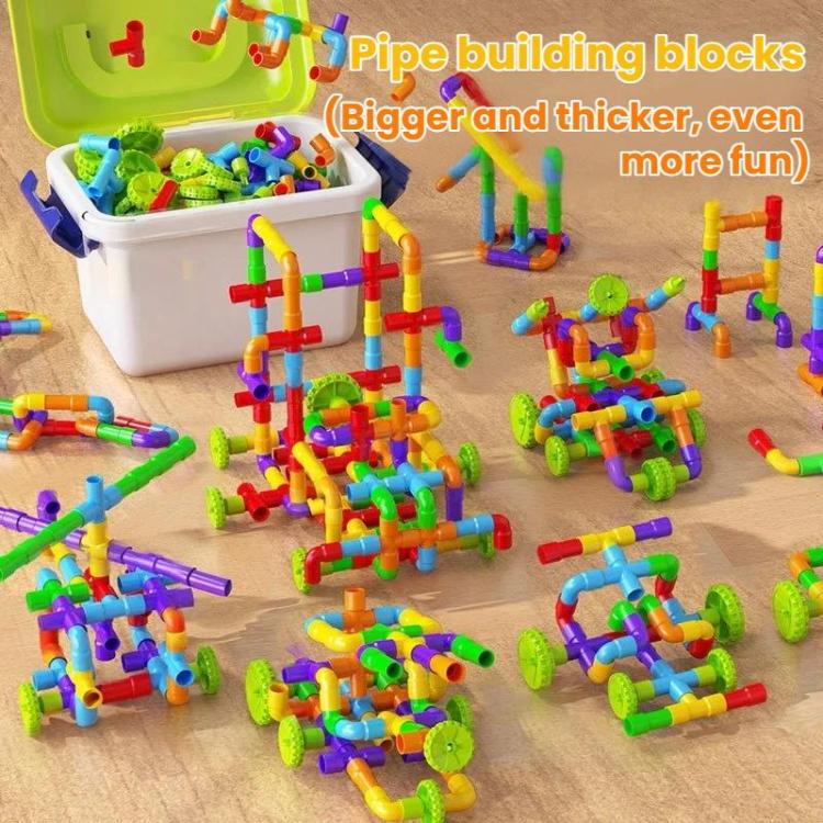 Juguetes de construcción de bloques de partículas grandes para niños, montaje de tuberías + caja de almacenamiento, 138pcs /Set, 178pcs /Set, 222pcs /Set