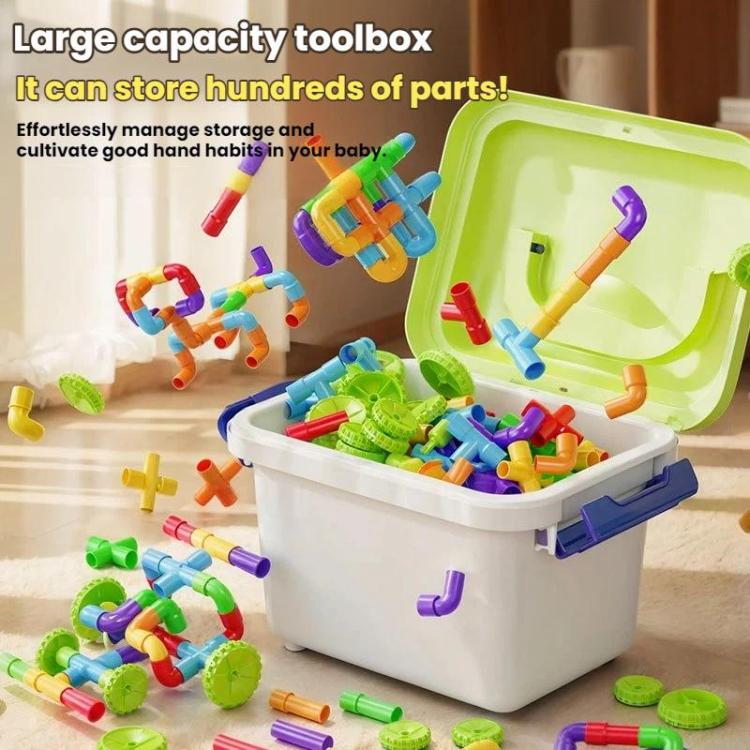 Juguetes de construcción de bloques de partículas grandes para niños, montaje de tuberías + caja de almacenamiento, 138pcs /Set, 178pcs /Set, 222pcs /Set