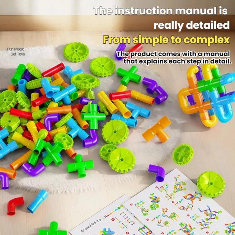 Juguetes de construcción de bloques de partículas grandes para niños, montaje de tuberías + caja de almacenamiento, 138pcs /Set, 178pcs /Set, 222pcs /Set