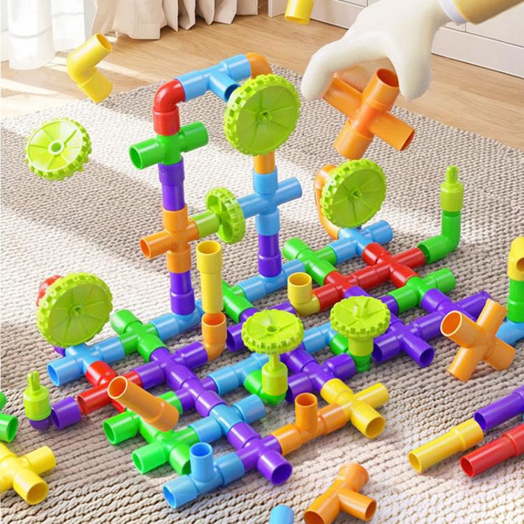 Juguetes de construcción de bloques de partículas grandes para niños, montaje de tuberías + caja de almacenamiento, 138pcs /Set, 178pcs /Set, 222pcs /Set