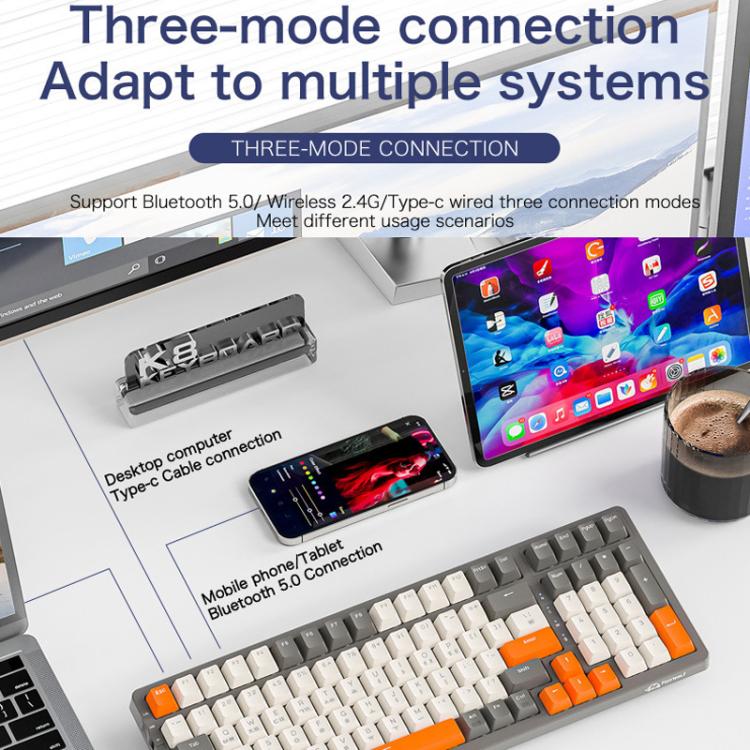 Teclado mecánico inalámbrico Bluetooth TRIMODE FREE WOLF K8 coreano con interruptores intercambiables en caliente para juegos.