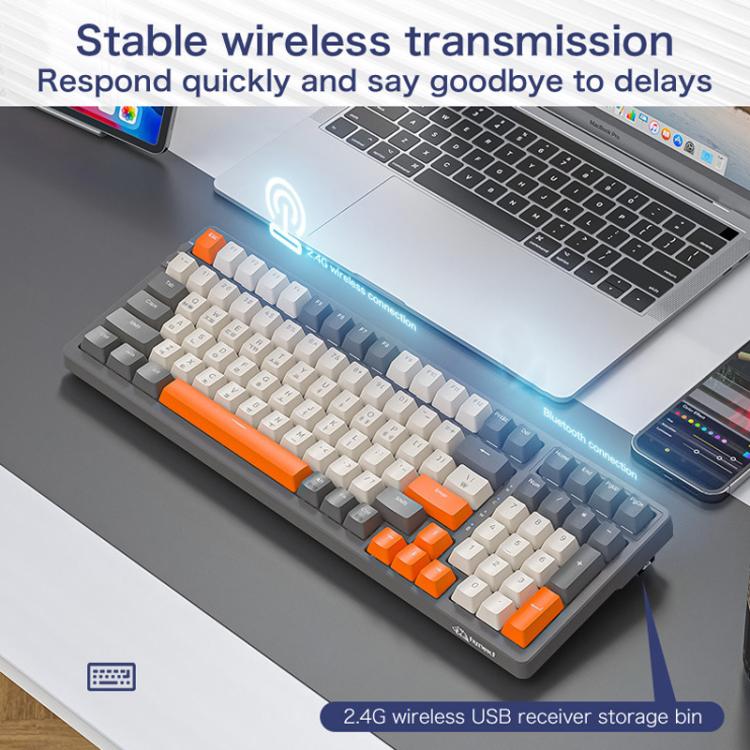 Teclado mecánico inalámbrico Bluetooth TRIMODE FREE WOLF K8 coreano con interruptores intercambiables en caliente para juegos.