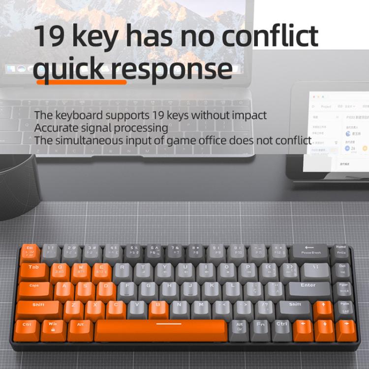 Teclado mecánico portugués ZIYOULANG K68 con Bluetooth y conexión por cable.