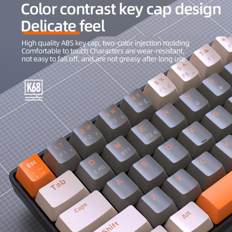 Teclado mecánico portugués ZIYOULANG K68 con Bluetooth y conexión por cable.