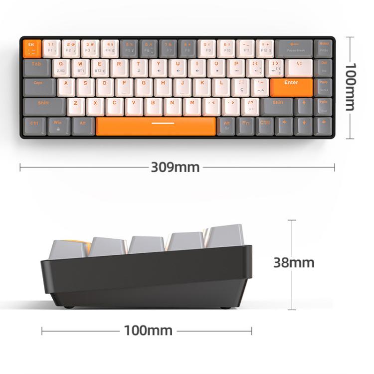 Teclado mecánico portugués ZIYOULANG K68 con Bluetooth y conexión por cable.
