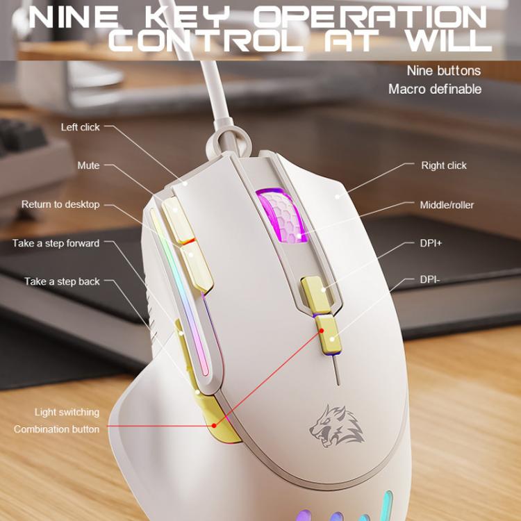 Ratón para juegos con cable ZIYOULANG M2 RGB iluminado, 1,6 m, 12800 DPI, programable con macros.