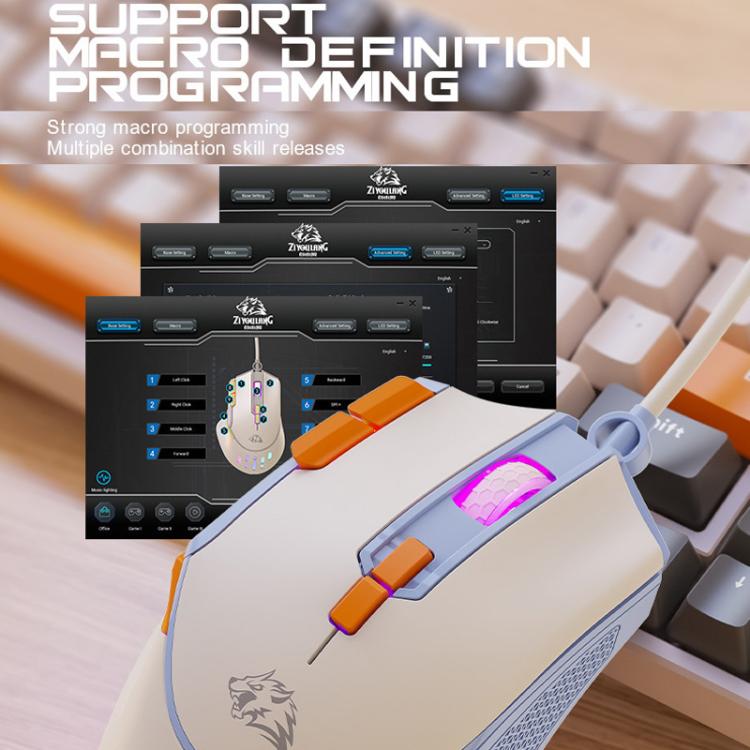 Ratón para juegos con cable ZIYOULANG M2 RGB iluminado, 1,6 m, 12800 DPI, programable con macros.