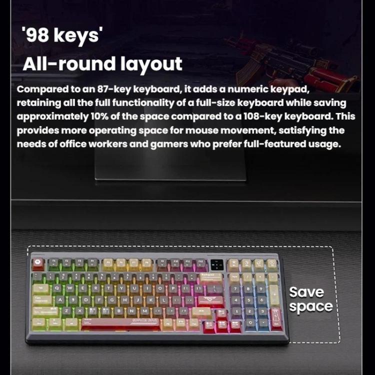 Teclado mecánico LANGTU T98 con Bluetooth, inalámbrico y con cable, triple modo, con teclas intercambiables en caliente y tecnología N-Key Rollover completa., Nitro Player Blue Switch 5000mAh, Nitro Player Red Switch 5000mAh                            ...
