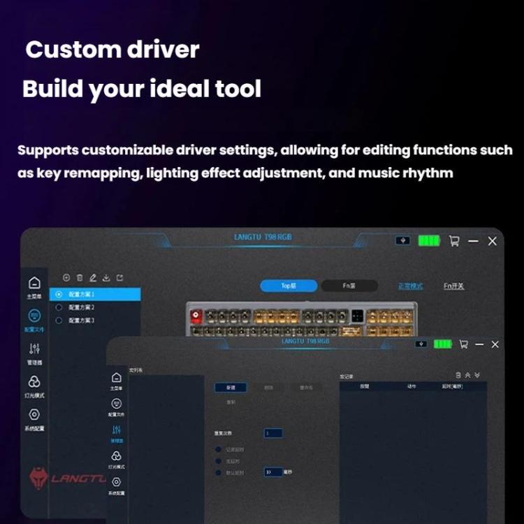 Teclado mecánico LANGTU T98 con Bluetooth, inalámbrico y con cable, triple modo, con teclas intercambiables en caliente y tecnología N-Key Rollover completa., Nitro Player Blue Switch 5000mAh, Nitro Player Red Switch 5000mAh                            ...